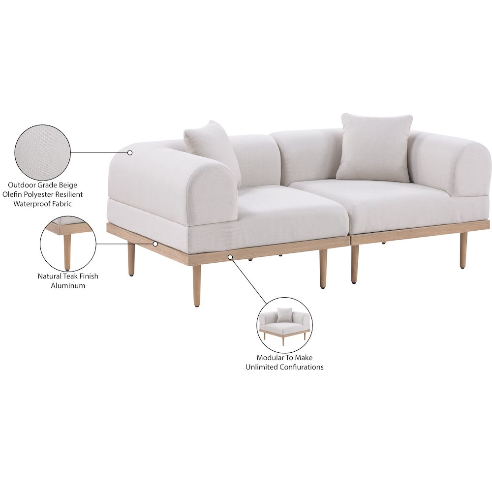 Laguna 71" Beige Water Resistant Fabric 2pc. Outdoor Modular Loveseat
