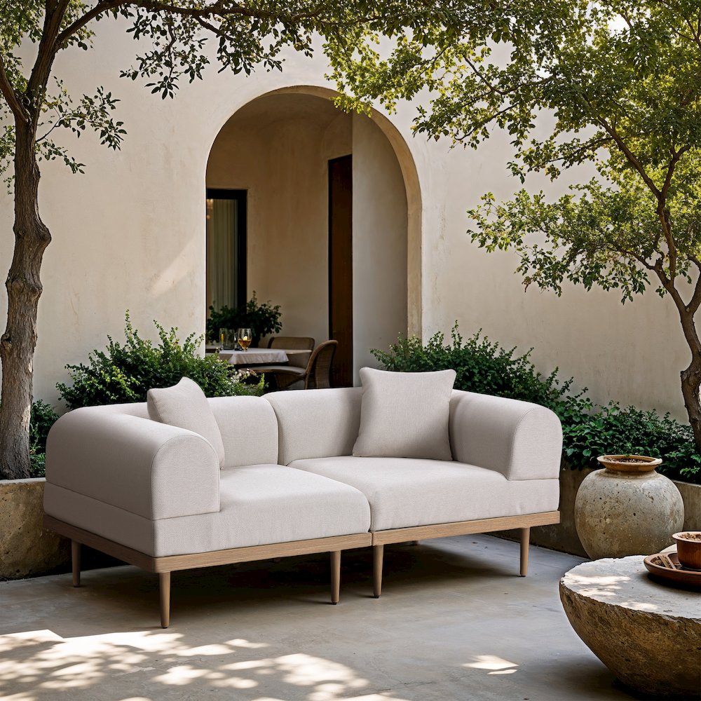Laguna 71" Beige Water Resistant Fabric 2pc. Outdoor Modular Loveseat