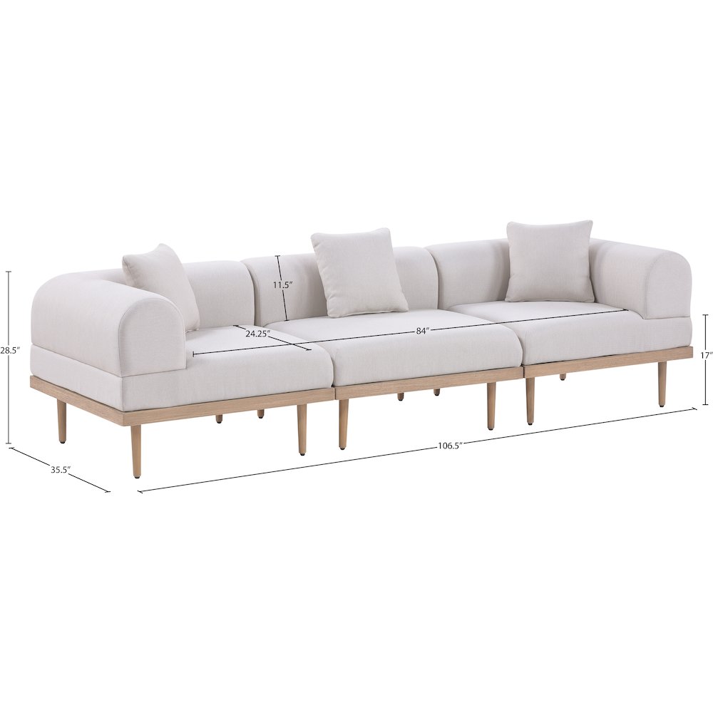 Laguna 106.5" Beige Water Resistant Fabric 3pc. Outdoor Modular Sofa