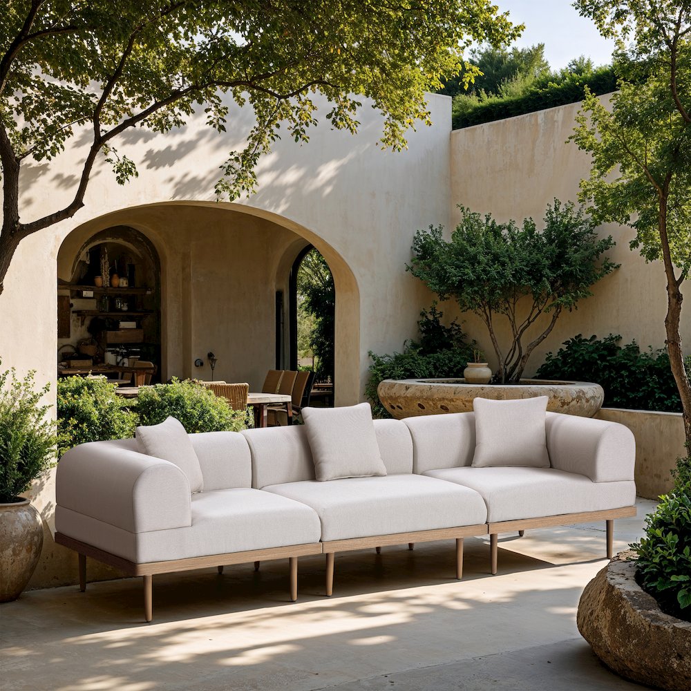 Laguna 106.5" Beige Water Resistant Fabric 3pc. Outdoor Modular Sofa