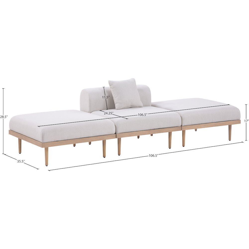 Laguna 106.5" Beige Water Resistant Fabric 3pc. Outdoor Modular Sofa