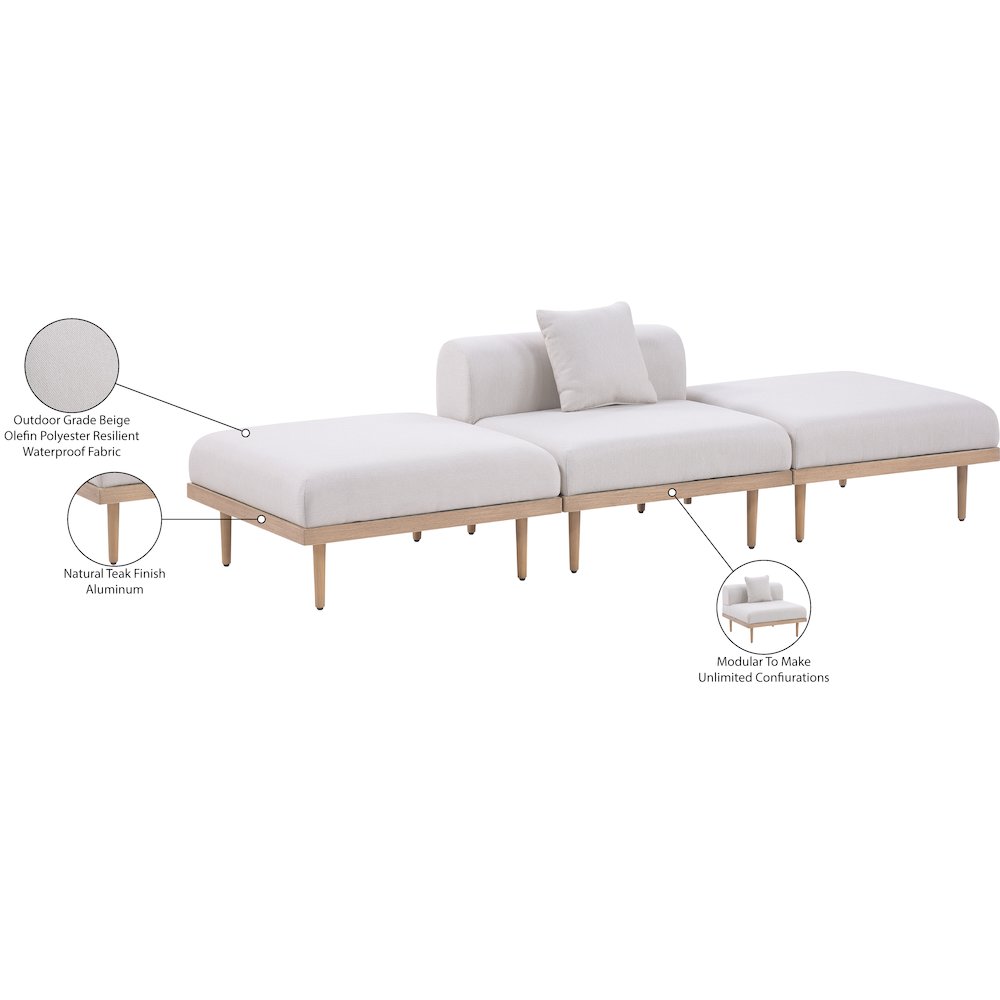 Laguna 106.5" Beige Water Resistant Fabric 3pc. Outdoor Modular Sofa