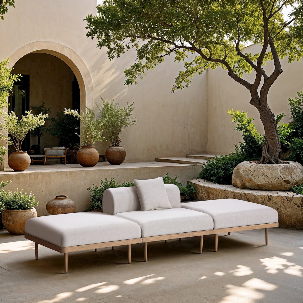 Laguna 106.5" Beige Water Resistant Fabric 3pc. Outdoor Modular Sofa
