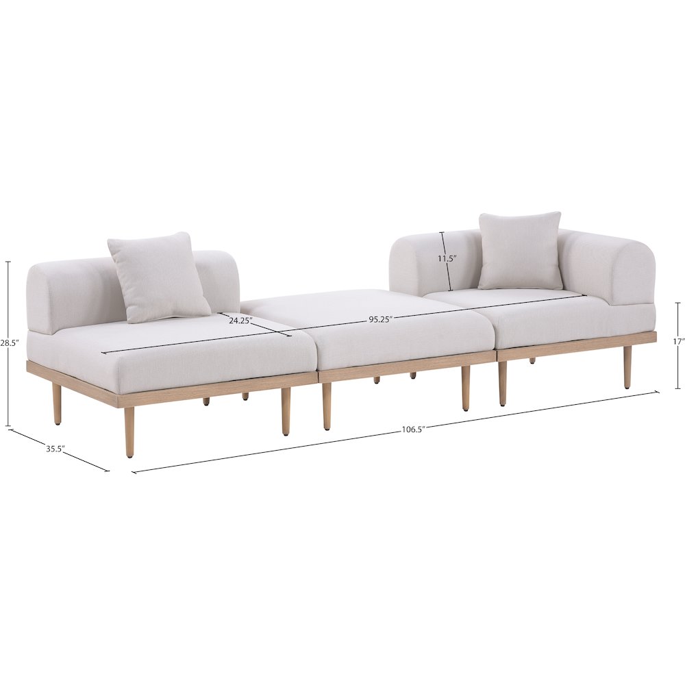 Laguna 106.5" Beige Water Resistant Fabric 3pc. Outdoor Modular Sofa