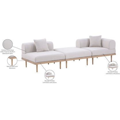 Laguna 106.5" Beige Water Resistant Fabric 3pc. Outdoor Modular Sofa