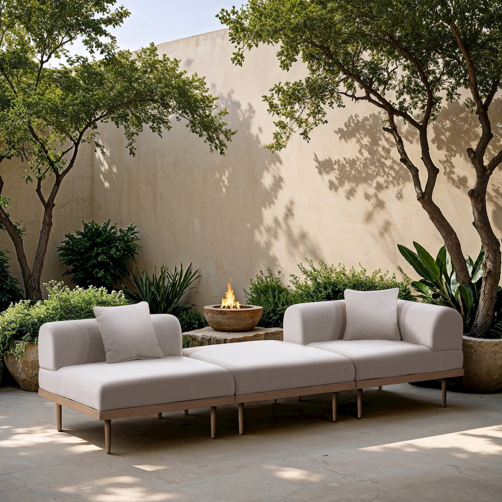 Laguna 106.5" Beige Water Resistant Fabric 3pc. Outdoor Modular Sofa