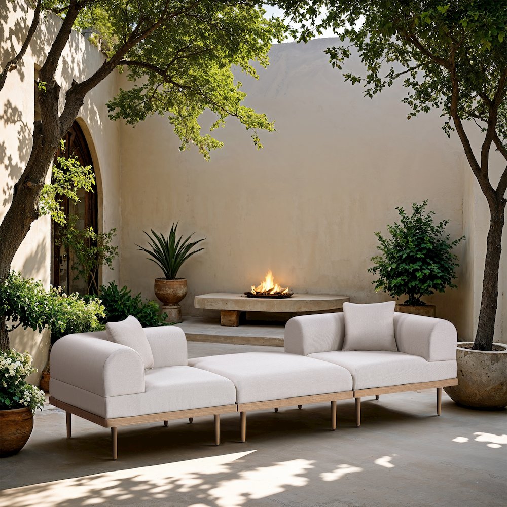 Laguna 106.5" Beige Water Resistant Fabric 3pc. Outdoor Modular Sofa