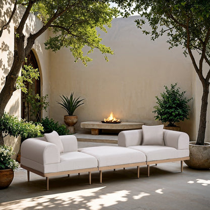 Laguna 106.5" Beige Water Resistant Fabric 3pc. Outdoor Modular Sofa