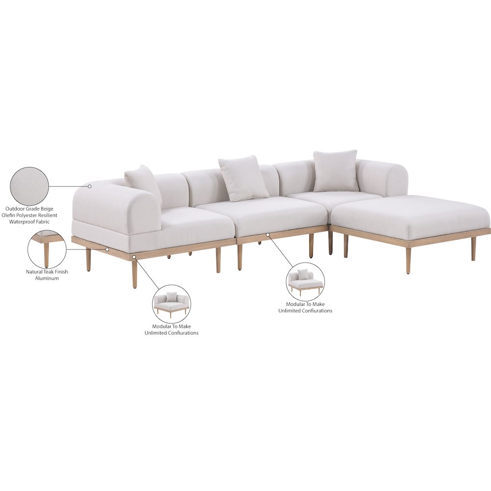 Laguna 106.5" Beige Water Resistant Fabric 4pc. Outdoor Modular Sectional