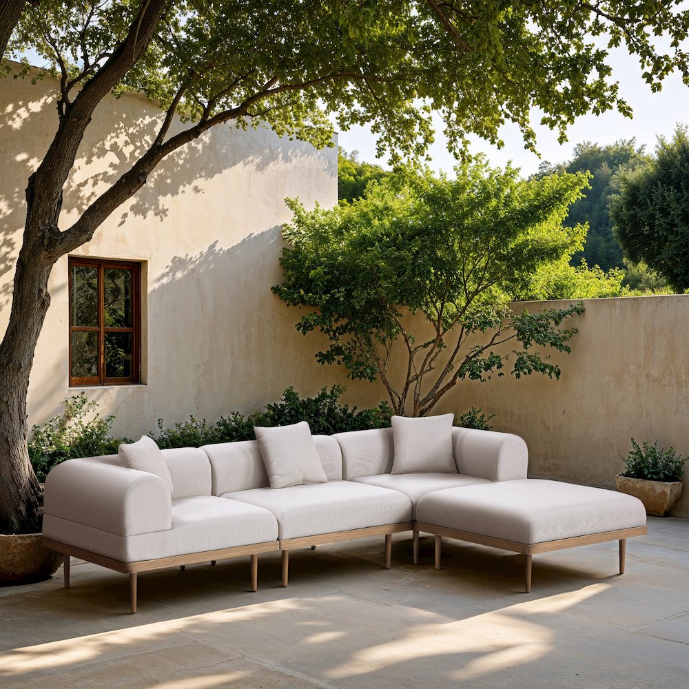 Laguna 106.5" Beige Water Resistant Fabric 4pc. Outdoor Modular Sectional