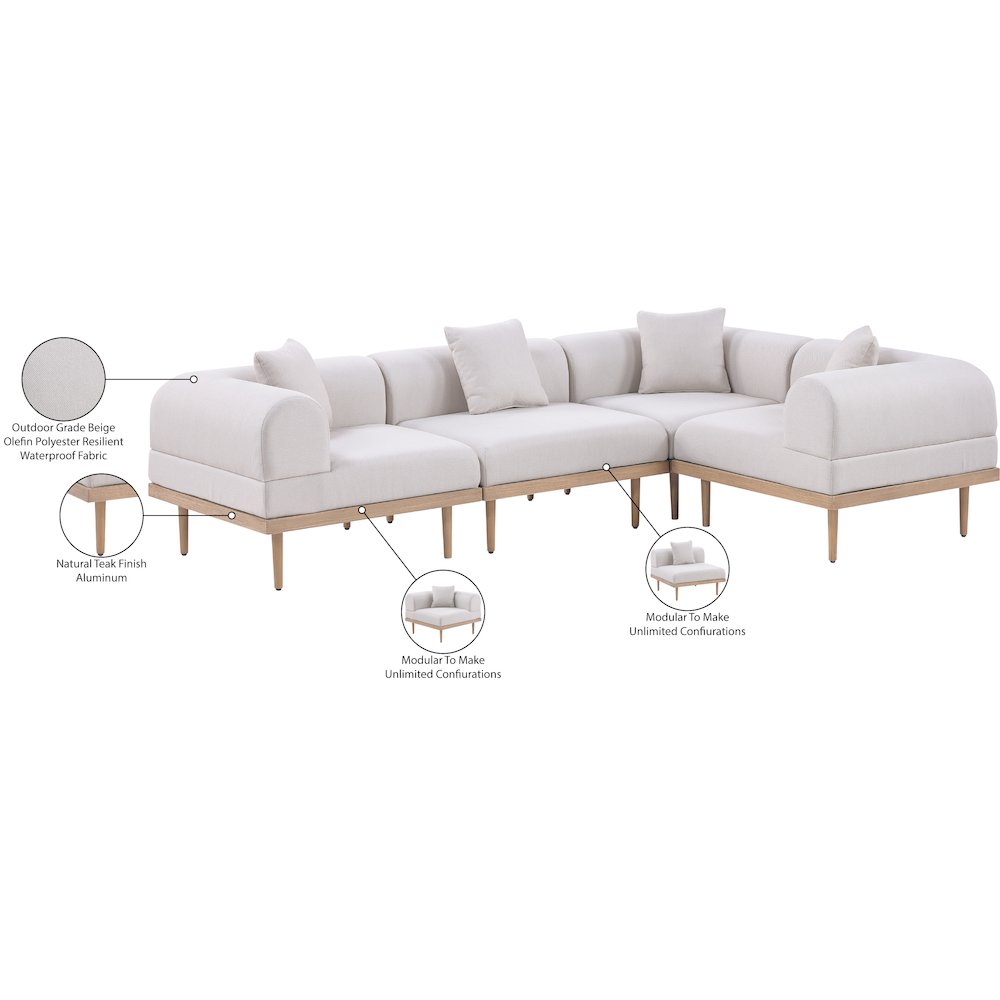 Laguna 106.5" Beige Water Resistant Fabric 4pc. Outdoor Modular Sectional