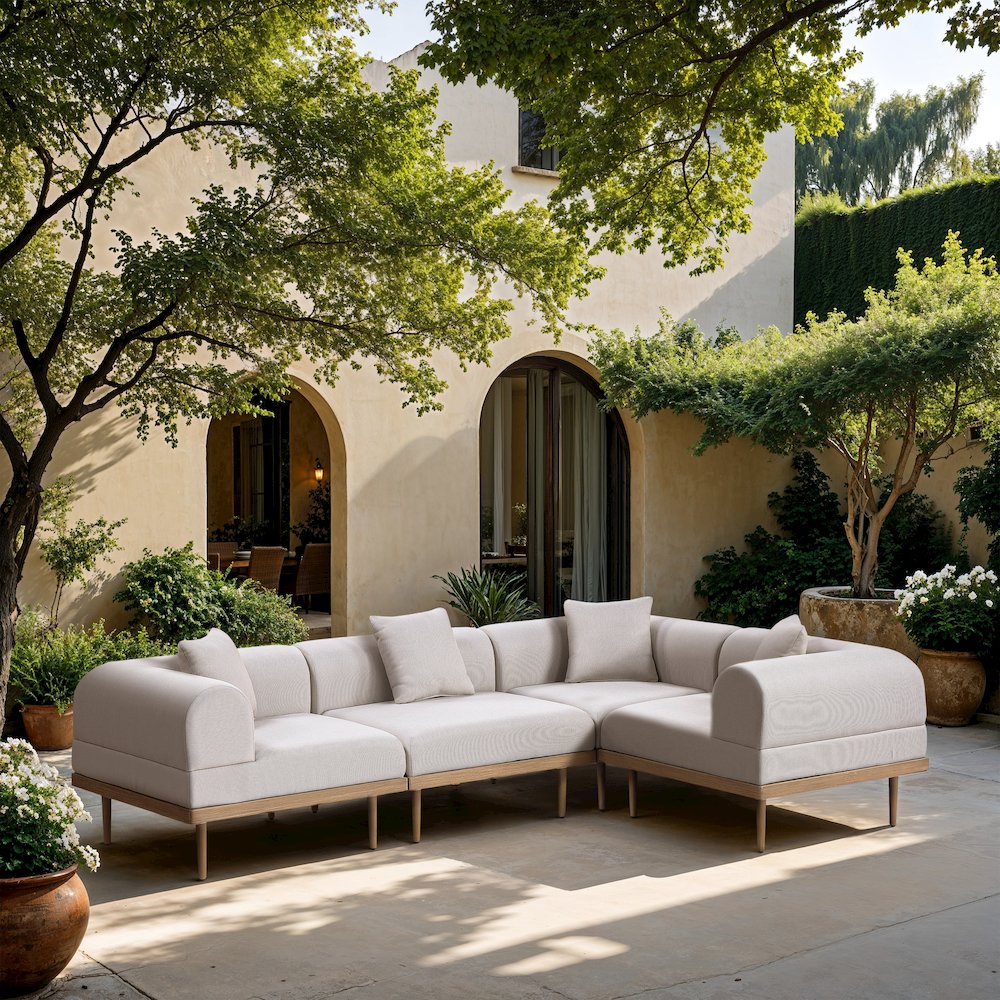 Laguna 106.5" Beige Water Resistant Fabric 4pc. Outdoor Modular Sectional