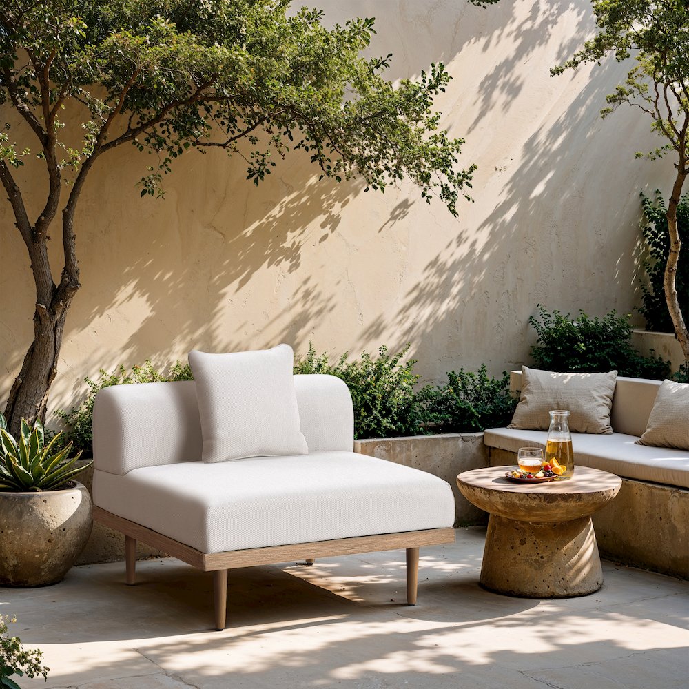 Laguna Cream Water Resistant Fabric Outdoor Modular Armless Chair