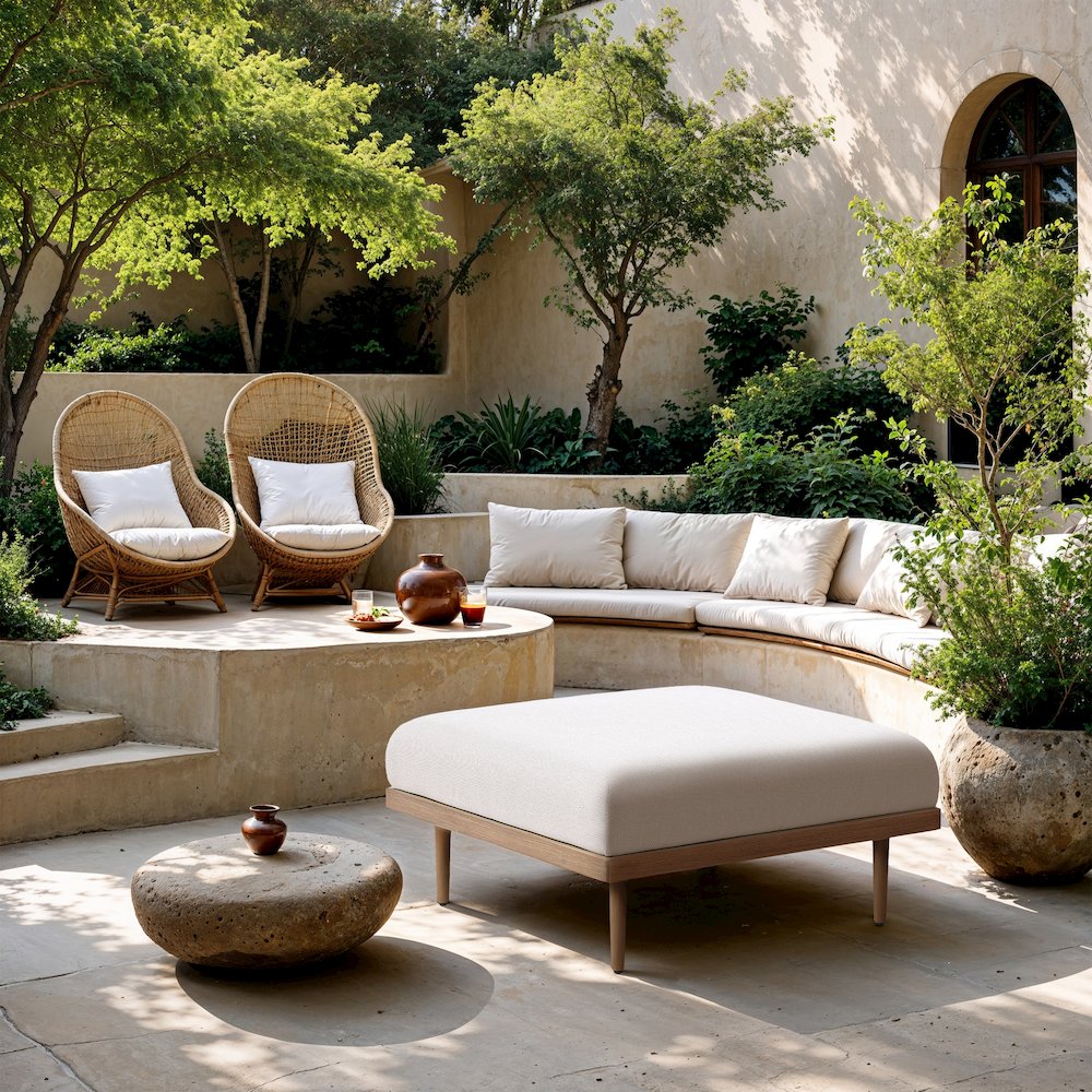Laguna Cream Resilient Water Resistant Fabric Upholstered Outdoor Patio Ottoman