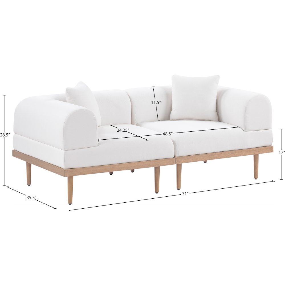 Laguna 71" Cream Water Resistant Fabric 2pc. Outdoor Modular Loveseat