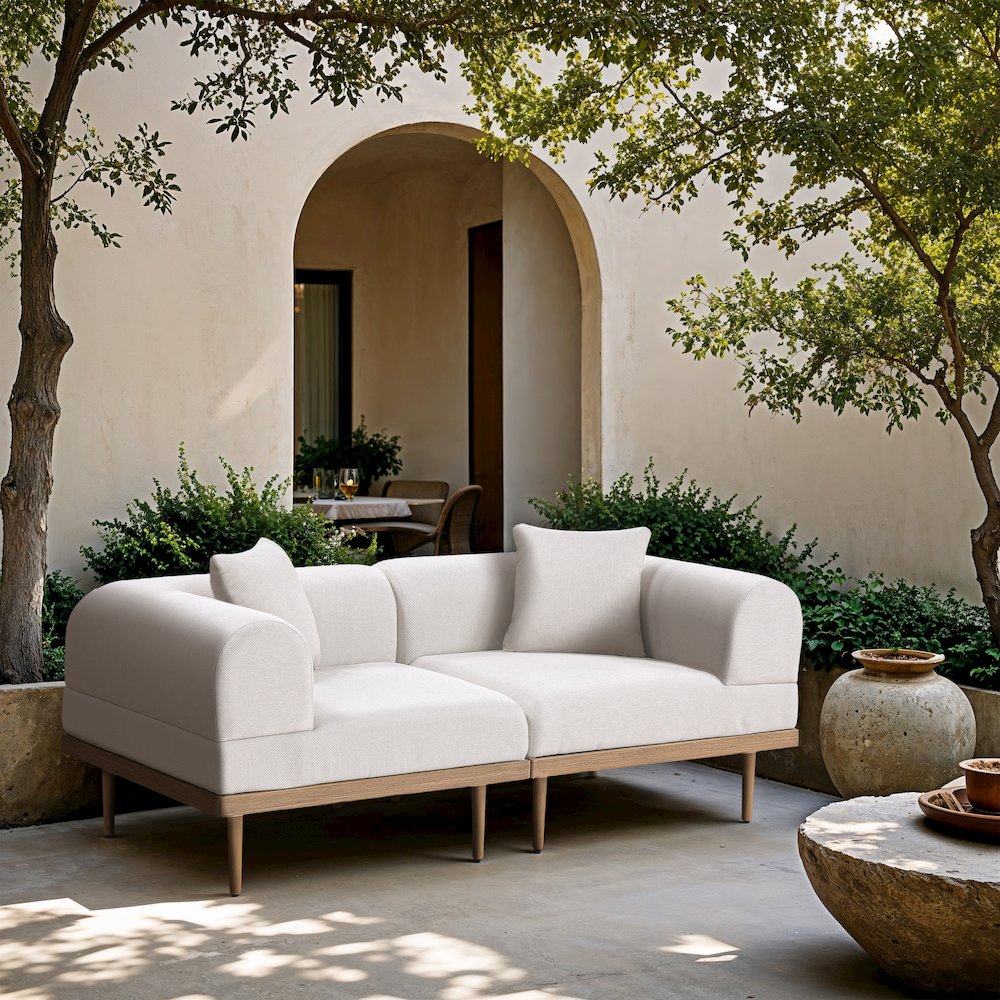 Laguna 71" Cream Water Resistant Fabric 2pc. Outdoor Modular Loveseat