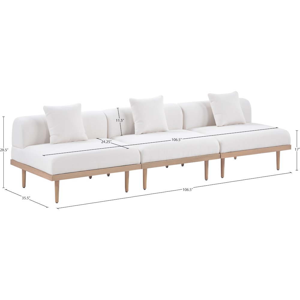 Laguna 106.5" Cream Water Resistant Fabric 3pc. Outdoor Modular Sofa