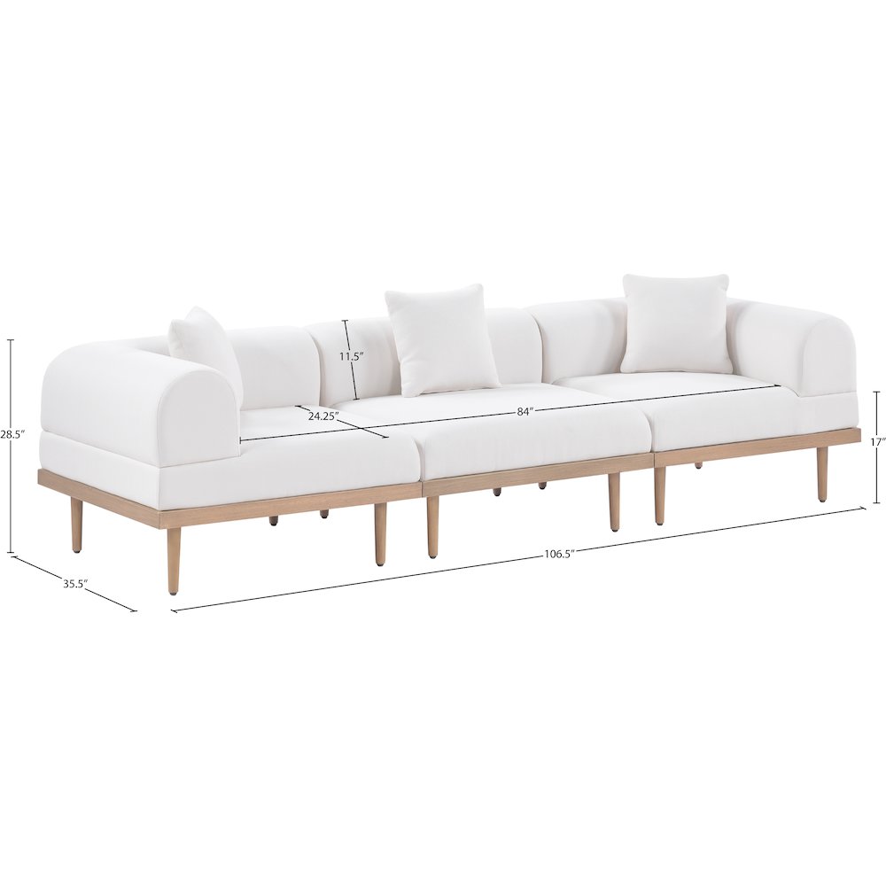 Laguna 106.5" Cream Water Resistant Fabric 3pc. Outdoor Modular Sofa
