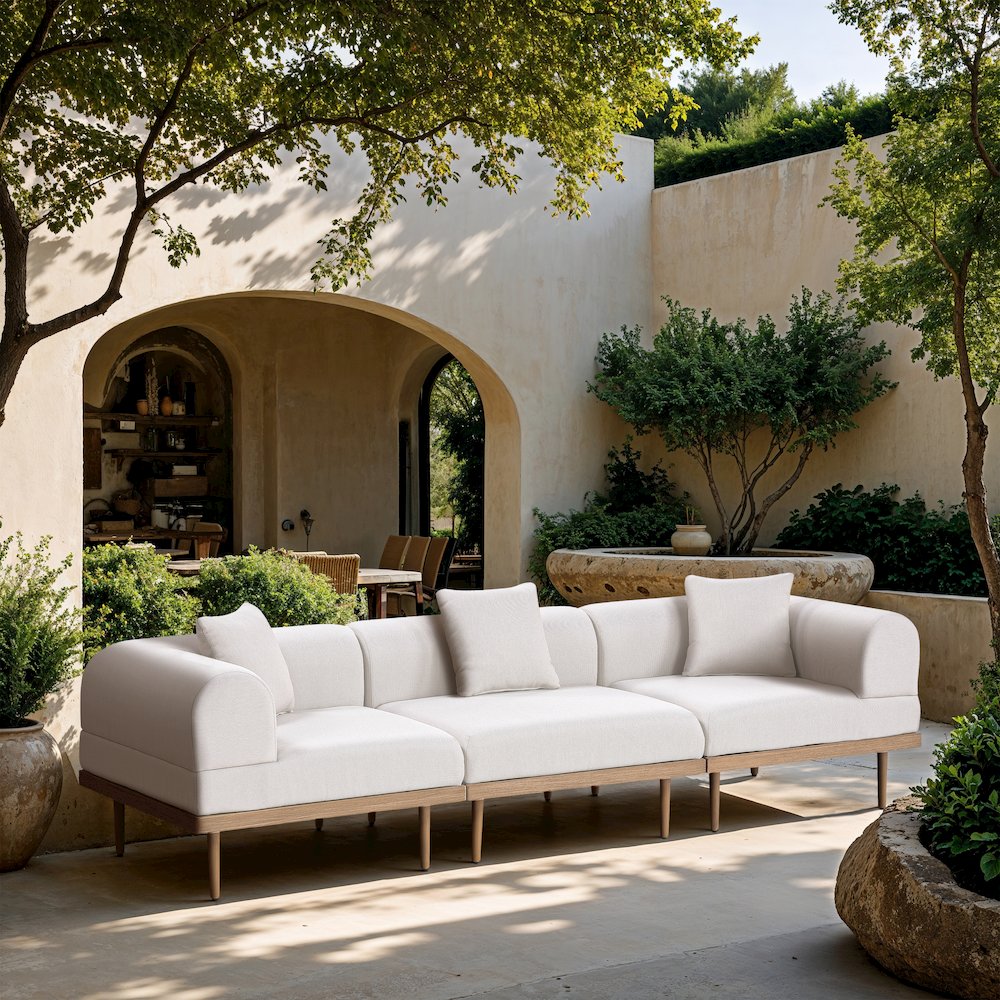 Laguna 106.5" Cream Water Resistant Fabric 3pc. Outdoor Modular Sofa