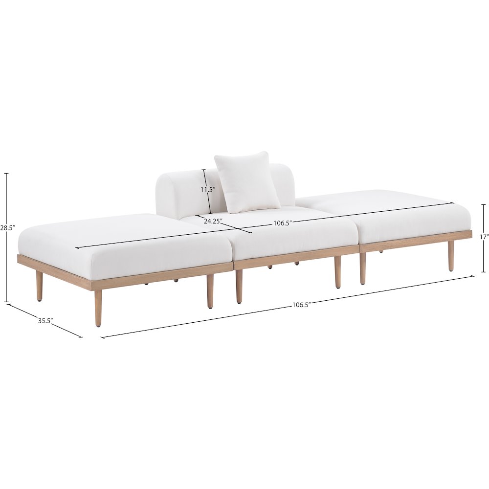 Laguna 106.5" Cream Water Resistant Fabric 3pc. Outdoor Modular Sofa