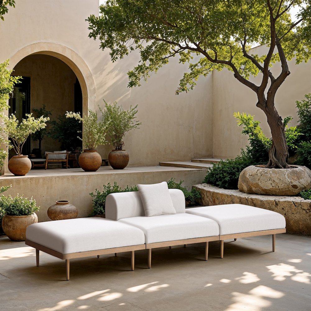 Laguna 106.5" Cream Water Resistant Fabric 3pc. Outdoor Modular Sofa