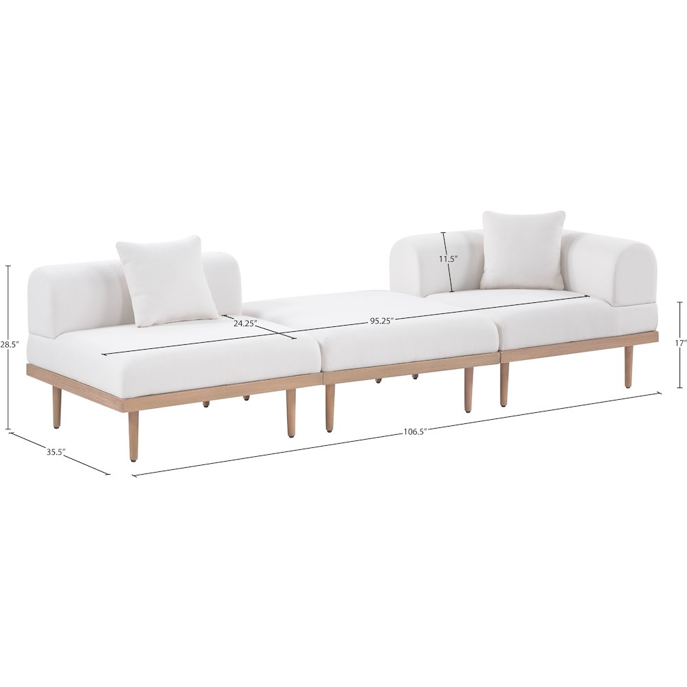 Laguna 106.5" Cream Water Resistant Fabric 3pc. Outdoor Modular Sofa