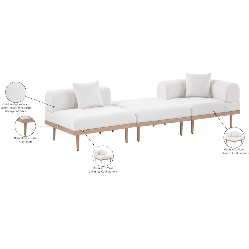 Laguna 106.5" Cream Water Resistant Fabric 3pc. Outdoor Modular Sofa