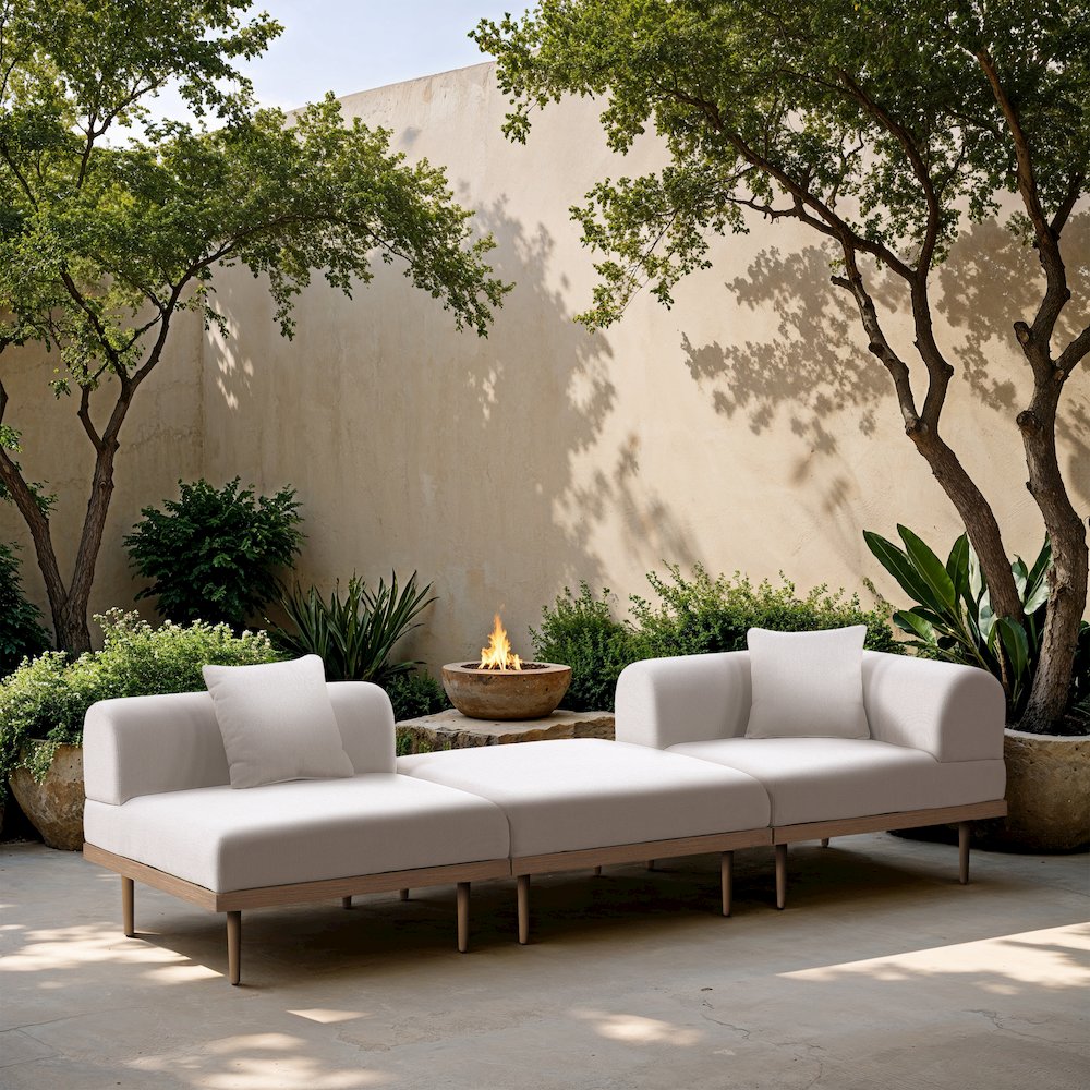 Laguna 106.5" Cream Water Resistant Fabric 3pc. Outdoor Modular Sofa