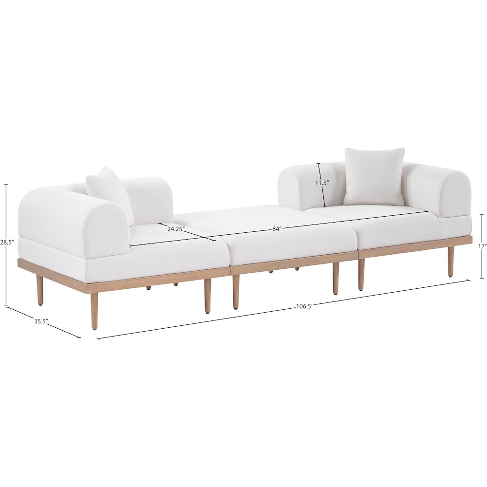 Laguna 106.5" Cream Water Resistant Fabric 3pc. Outdoor Modular Sofa