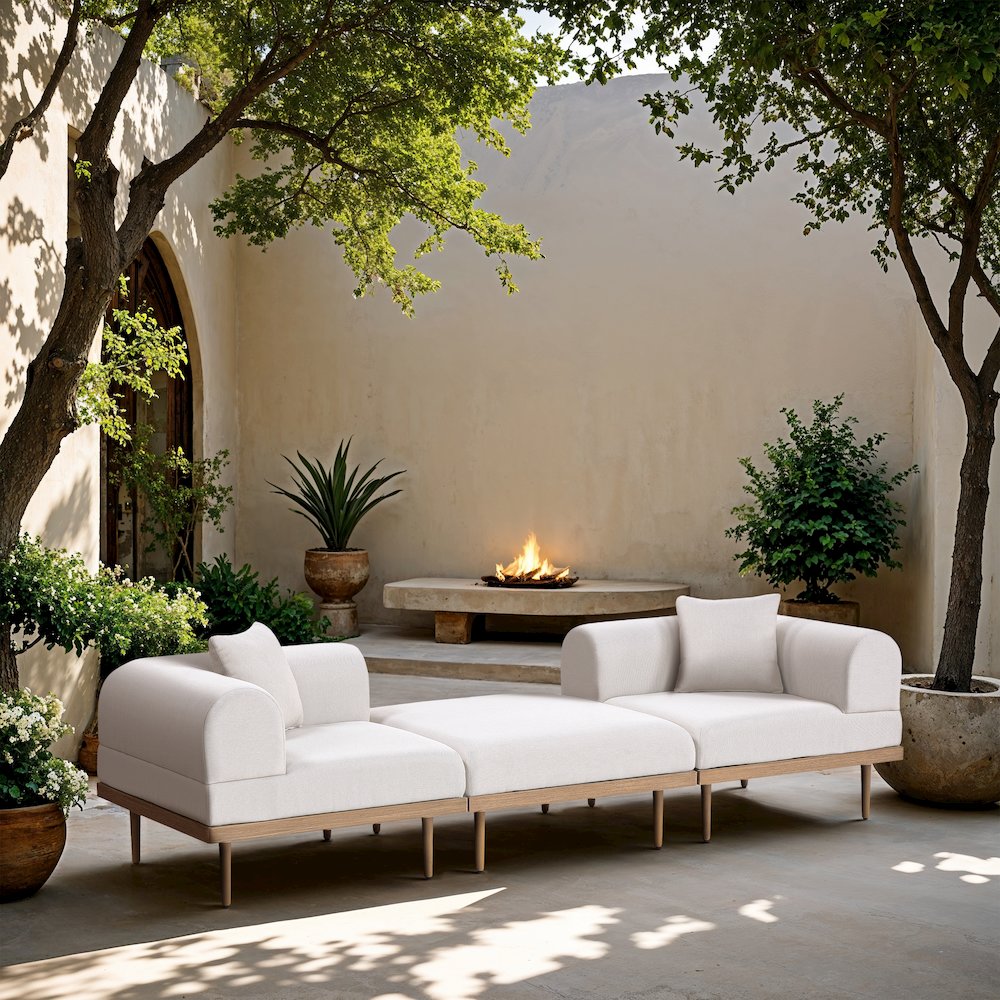 Laguna 106.5" Cream Water Resistant Fabric 3pc. Outdoor Modular Sofa