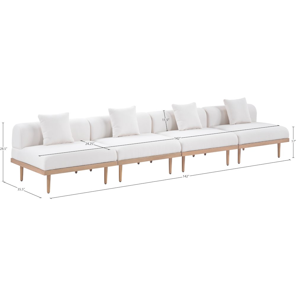 Laguna 142" Cream Water Resistant Fabric 4pc. Outdoor Modular Sofa
