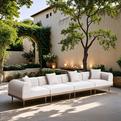 Laguna 142" Cream Water Resistant Fabric 4pc. Outdoor Modular Sofa