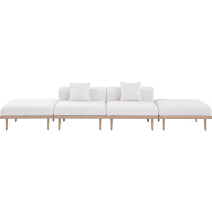 Laguna 142" Cream Water Resistant Fabric 4pc. Outdoor Modular Sofa