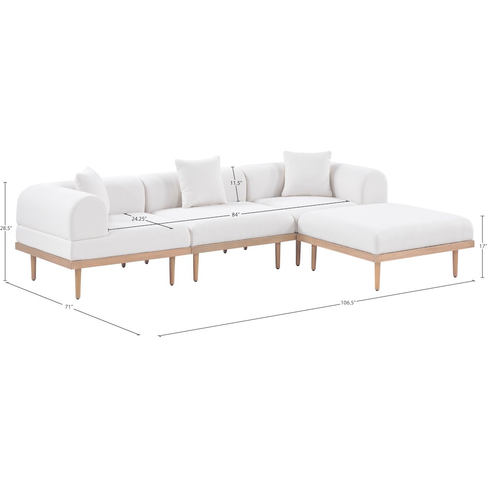 Laguna 106.5" Cream Water Resistant Fabric 4pc. Outdoor Modular Sectional