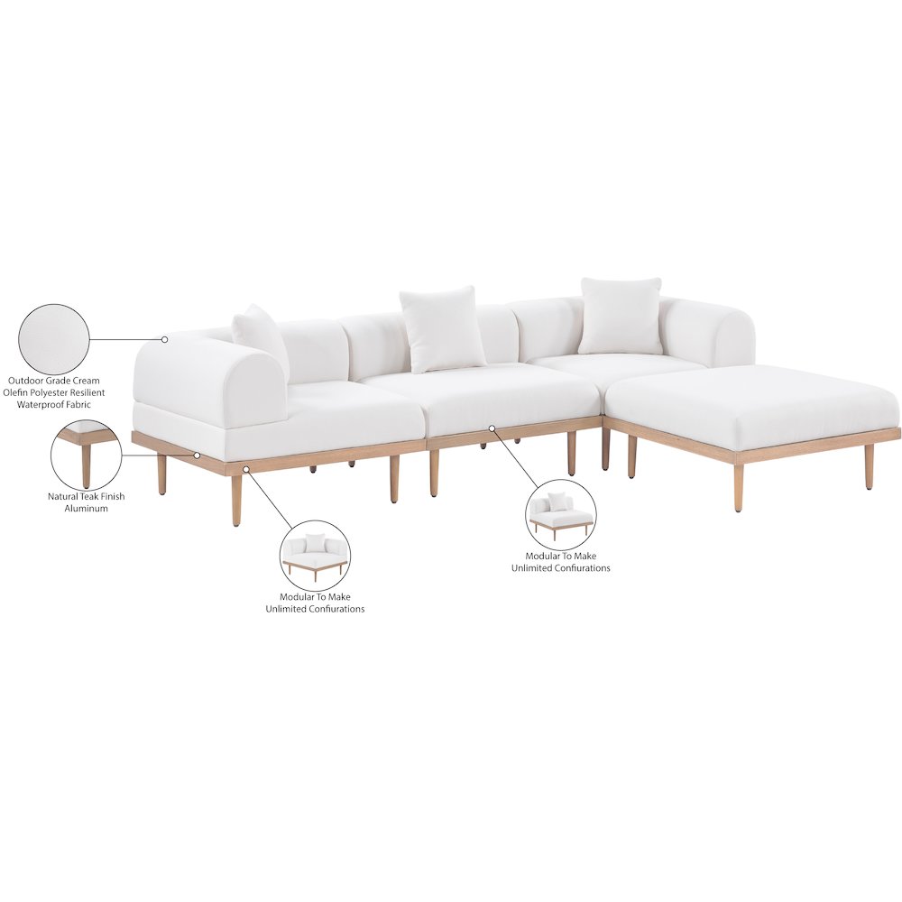 Laguna 106.5" Cream Water Resistant Fabric 4pc. Outdoor Modular Sectional