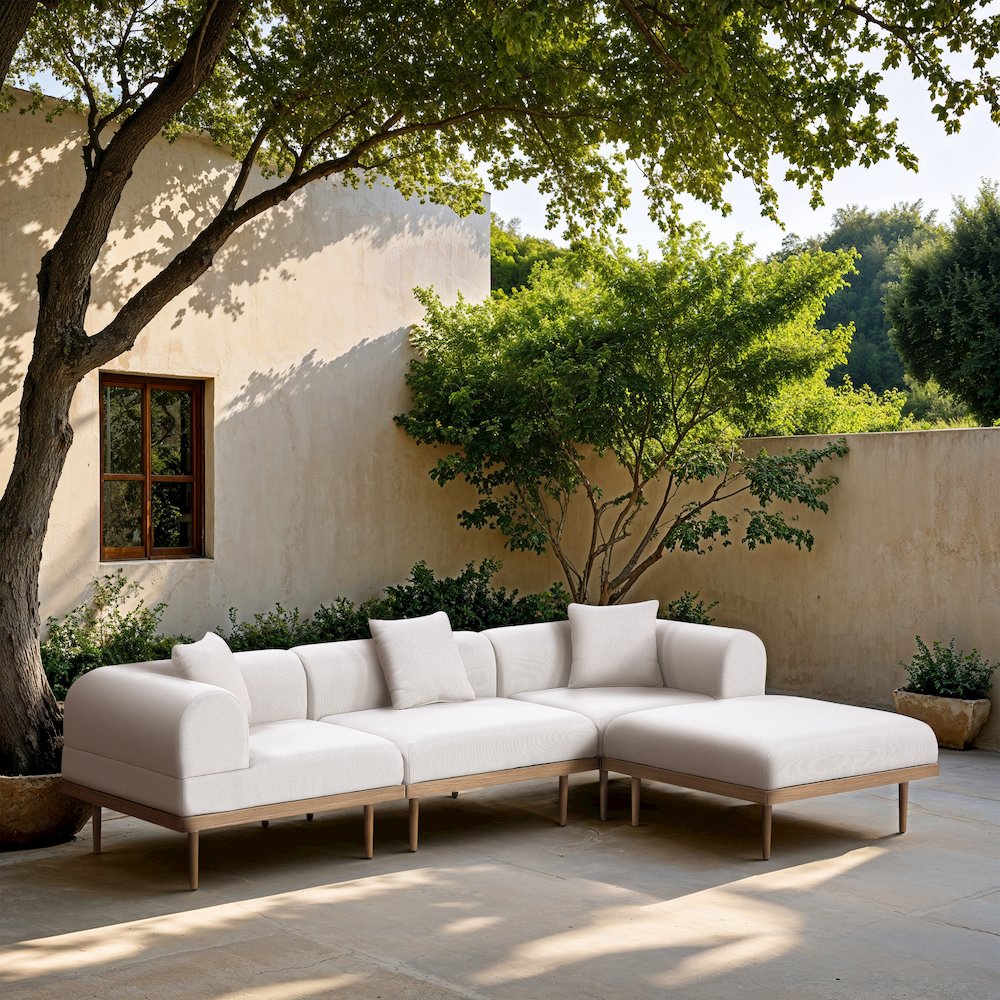 Laguna 106.5" Cream Water Resistant Fabric 4pc. Outdoor Modular Sectional