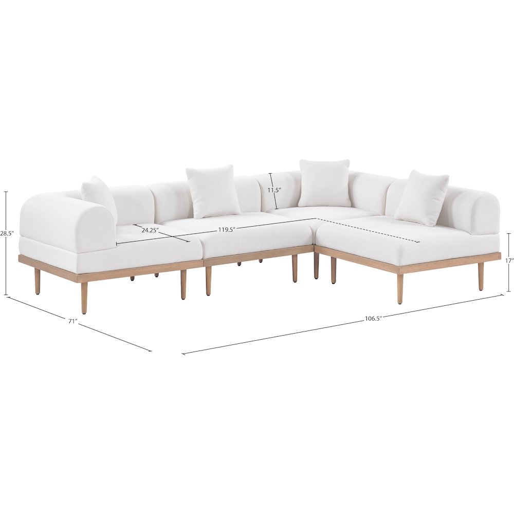Laguna 106.5" Cream Water Resistant Fabric 4pc. Outdoor Modular Sectional