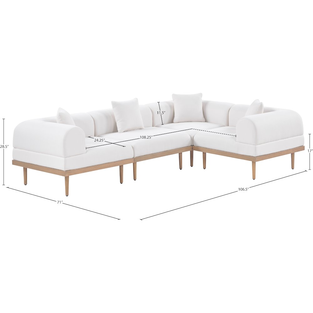 Laguna 106.5" Cream Water Resistant Fabric 4pc. Outdoor Modular Sectional