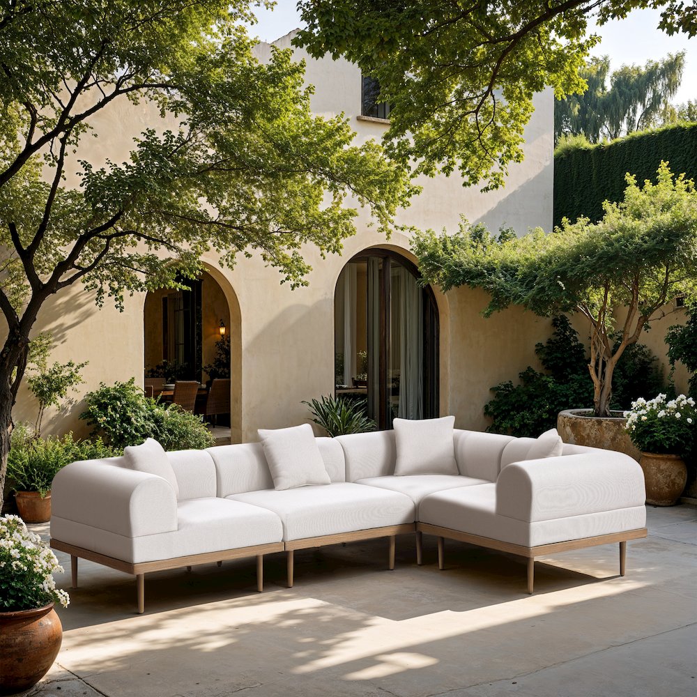 Laguna 106.5" Cream Water Resistant Fabric 4pc. Outdoor Modular Sectional