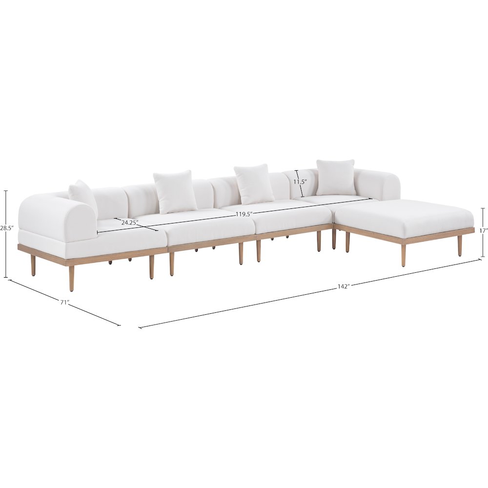 Laguna 142" Cream Water Resistant Fabric 5pc. Outdoor Modular Sectional
