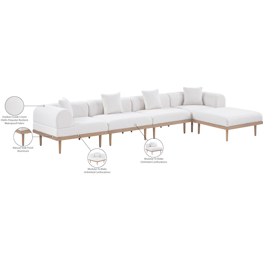 Laguna 142" Cream Water Resistant Fabric 5pc. Outdoor Modular Sectional