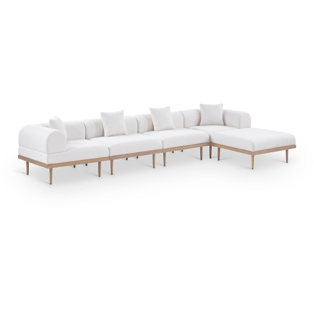 Laguna 142" Cream Water Resistant Fabric 5pc. Outdoor Modular Sectional