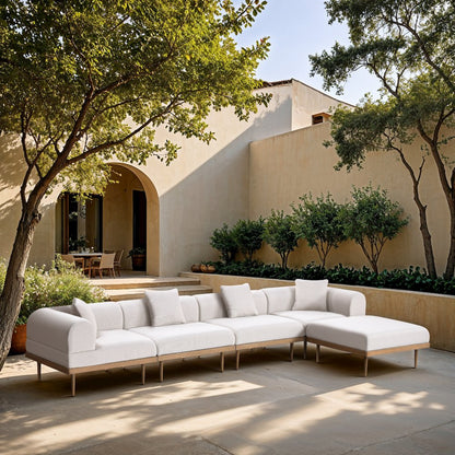 Laguna 142" Cream Water Resistant Fabric 5pc. Outdoor Modular Sectional