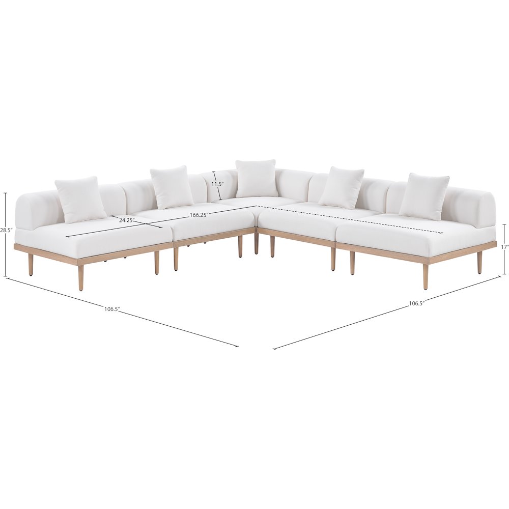 Laguna 106.5" Cream Water Resistant Fabric 5pc. Outdoor Modular Sectional