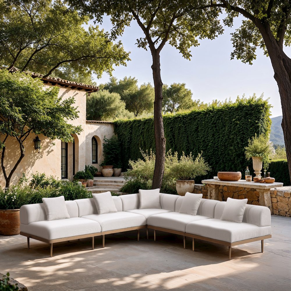 Laguna 106.5" Cream Water Resistant Fabric 5pc. Outdoor Modular Sectional