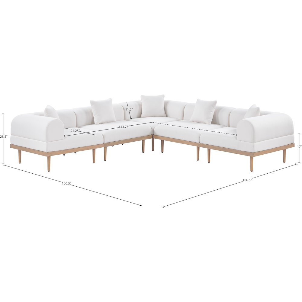 Laguna 106.5" Cream Water Resistant Fabric 5pc. Outdoor Modular Sectional