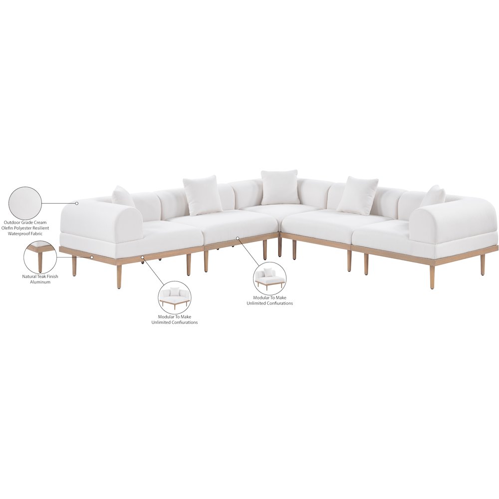 Laguna 106.5" Cream Water Resistant Fabric 5pc. Outdoor Modular Sectional
