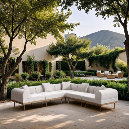 Laguna 106.5" Cream Water Resistant Fabric 5pc. Outdoor Modular Sectional