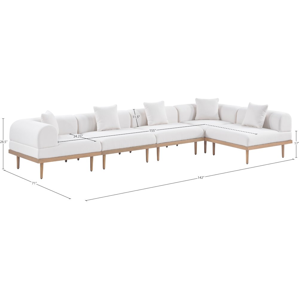 Laguna 142" Cream Water Resistant Fabric 5pc. Outdoor Modular Sectional