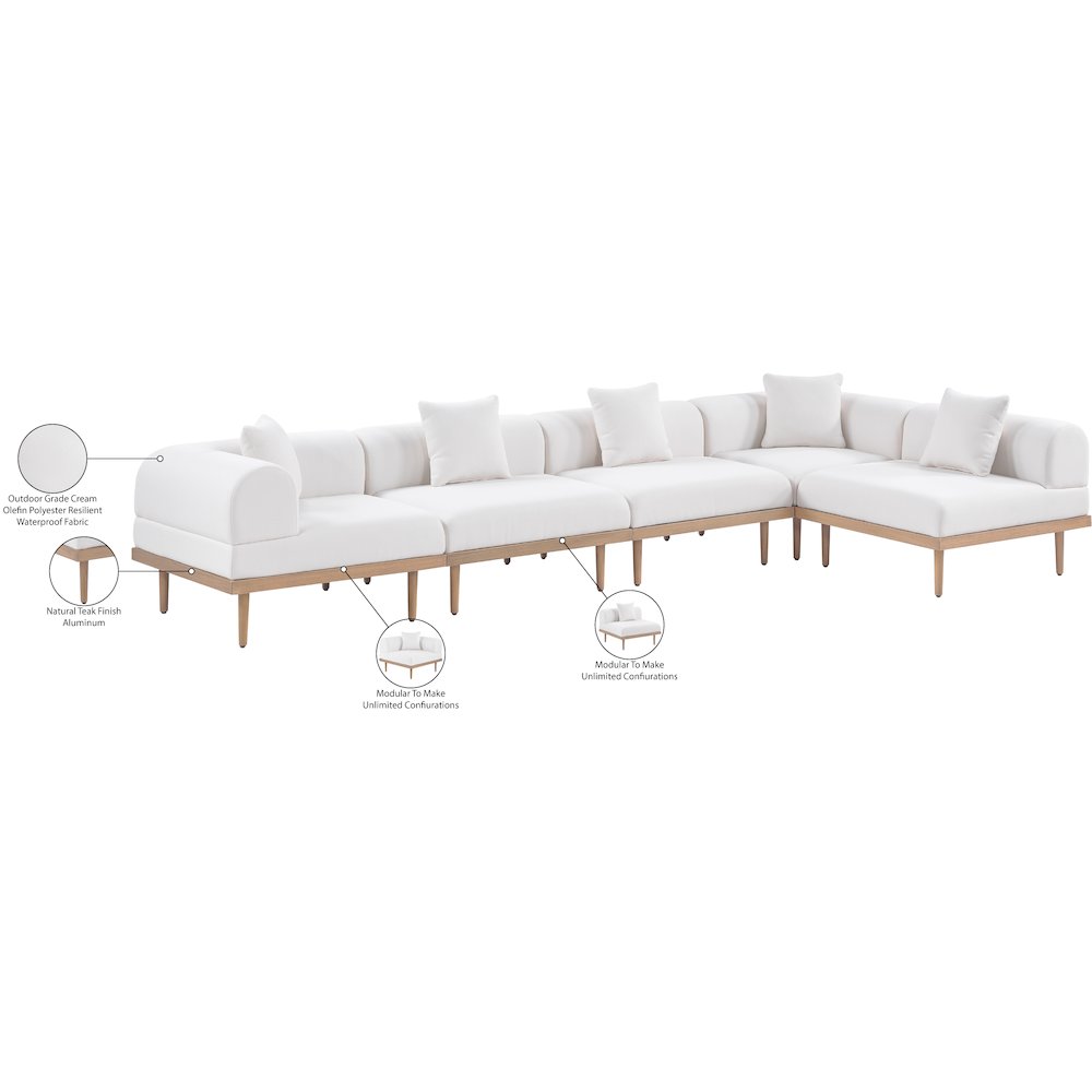 Laguna 142" Cream Water Resistant Fabric 5pc. Outdoor Modular Sectional